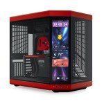 HYTE Y70 Touch Infinite Dual Chamber ATX Mid Tower Modern Aesthetic Case with Integrated 2.5K LCD Touchscreen - Black Cherry/Red