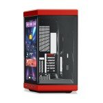 HYTE Y70 Touch Infinite Dual Chamber ATX Mid Tower Modern Aesthetic Case with Integrated 2.5K LCD Touchscreen - Black Cherry/Red