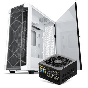 Segotep T1 White Full-Tower E-ATX Gaming PC Case Plus 750W Black Power Supply