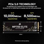 Corsair MP700 Elite 1TB PCIe 5.0 x4 NVMe M.2 SSD – Up to 10,000MB/sec – High-Density 3D TLC NAND – M.2 2280 - DirectStorage Compatible – Black