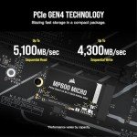 Corsair MP600 Micro 2TB M.2 NVMe PCIe x4 Gen4 SSD – M.2 2242 – Up to 7,000MB/sec Sequential Read – High-Density 3D TLC NAND – Compatible with Lenovo Legion Go and Thin PCIe 4.0 Laptops – Black