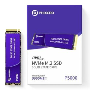 PHIXERO P5000 NVMe SSD 2Tb PCIe Gen 4.0x4 M.2 SSD 2280 Speeds Up to 5,200MB/s Internal Solid State Drive for Laptop All in One PC Desktop Games/Design/Rendering