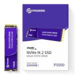 PHIXERO P5000 NVMe SSD 2Tb PCIe Gen 4.0x4 M.2 SSD 2280 Speeds Up to 5,200MB/s Internal Solid State Drive for Laptop All in One PC Desktop Games/Design/Rendering