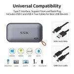 SSK Portable SSD 2TB External Solid State Drives, up to 1050MB/s USB C SSD External Hard Drive USB 3.2 Gen2 for iPhone 15/Pro, Windows, Mac, Android Phones and Tablets