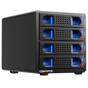 CENMATE 4 Bay Hard Drive Enclosure with Cooling Fan for 2.5/3.5" SATA HDD/SSD with USB A/C 3.0 Cable, Tool-Free HDD Enclosure, 3.5 Hard Drive Enclosure Support 80TB, Hot Swappable(NO RAID/NAS)