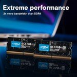 Crucial 64GB DDR5 RAM 5600MHz (or 5200MHz or 4800MHz) Laptop Memory Kit, SODIMM 262-Pin, Compatible with 13th Gen Intel Core and AMD Ryzen 7000 – CT2K32G56C46S5