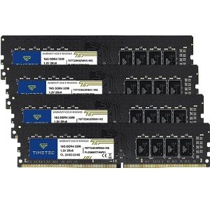 Timetec 64GB KIT(4x16GB) DDR4 3200MHz (or 2933MHz or 2666MHz) PC4-25600 Non-XMP CL22 1.2V Non-ECC Unbuffered 2Rx8 Dual Rank 288 Pin UDIMM Desktop PC Computer Memory RAM Module Upgrade