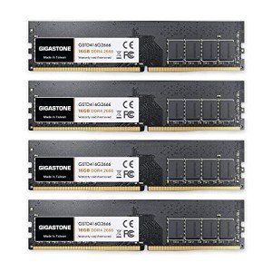 【DDR4 RAM】 GIGASTONE 64GB Kit (4x16GB) DDR4 2666MHz (2400MHz or 2133MHz) PC4-21300 (PC4-19200/17000) CL19 1.2V UDIMM 288 Pin Unbuffered Non ECC High Performance PC Desktop Memory Upgrade