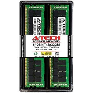 A-Tech 64GB Kit (2x32GB) DDR4 2400MHz PC4-19200 ECC RDIMM 2Rx4 Dual Rank 1.2V ECC Registered DIMM 288-Pin Server & Workstation RAM Memory Upgrade Modules (A-Tech Enterprise Series)
