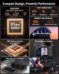 Beelink Mini PC Ryzen 7 5850U (8C/16T, Turbo 4.4GHz), 16GB DDR4 RAM 500GB PCIe3.0 SSD Mini Desktop Computers, SER5 PRO Support 4K@60Hz Triple Display/WiFi 6/BT5.2/DP+HDMI+USB-C/USB3.2/RJ45 LAN