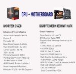 INLAND CPU Motherboard AMD Ryzen 5 5500 6-Core 12-Thread Unlocked Desktop Processor with GIGABYTE B450M DS3H WiFi MATX AM4 Gaming Motherboard