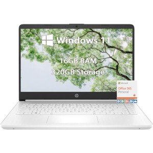 HP-14inch Laptop-Windows11 Laptop-School - Microsoft Office 365 - Quad-core Intel Processor - Long Battery Life - Ultralight Laptop for Student- Mini Laptop - 2023 (White, 16GB RAM |320GB Storage)