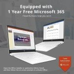 HP-14inch Laptop-Windows11 Laptop-School - Microsoft Office 365 - Quad-core Intel Processor - Long Battery Life - Ultralight Laptop for Student- Mini Laptop - 2023 (White, 16GB RAM |320GB Storage)