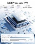 KAMRUI E2 Mini PC 11 Pro, 12th Gen Alder Lake- N97(up to 3.6GHz) Micro PC(Beat N150), 16GB RAM 512GB M.2 SSD, Mini Computer Support 4K Display/USB3.2/WiFi/BT/Gigabit Ethernet Mini PC