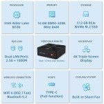Mini PC, Intel 12th Alder Lake N100 (up to 3.4GHz), 16GB DDR4 RAM 512GB M.2 SSD Dual LAN, Mini Desktop Computers Windows 11, 4K Triple Display, Type-C, WiFi 6, BT 5.2, Micro PC for Home Office