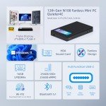 MeLE Quieter4C Fanless Mini PC 12th Alder Lake N100 (up to 3.4GHz 4C/4T) 16GB LPDDR4x 512GB Storage Micro Desktop Computer, Support 4K Triple Display, Dual HDMI, All-in-One USB-C WiFi 5 BT5.1 Ethernet