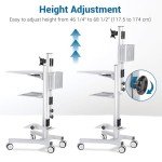 AW Adjustable Rolling Computer Cart Mobile PC Standing Workstation with Monitor Mount Keyboard Tray Portable TV Stand Printer CPU Holder Wheels for Meetings Shop Home Office Silver