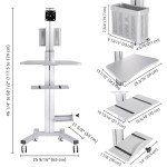 AW Adjustable Rolling Computer Cart Mobile PC Standing Workstation with Monitor Mount Keyboard Tray Portable TV Stand Printer CPU Holder Wheels for Meetings Shop Home Office Silver