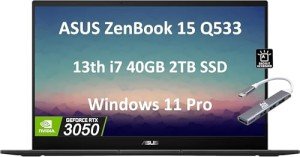 ASUS ZenBook 15 Pro OLED 15.6/ FHD (Intel 13th Gen Core i7-13620H, 40GB DDR5 RAM, 2TB SSD, RTX 3050 6GB) Workstation & Business Laptop, 10-Hr Battery Life, Backlit, Webcam, IST Cable, Win 11 Black
