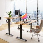 Veken 63 Inch Electric Standing Desk, Height Adjustable Sit Stand Up, Wood Desktop, Work Home Office Computer PC Table, Tall Standup Workstation, Gaming Writing Study Bedroom Rising Desks, Brown