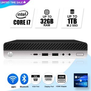 HP Mini Desktop Computer PC i7, up to 32GB RAM 1TB M.2 SSD, Windows 11/10, WiFi