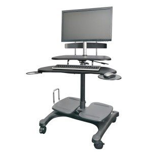 Kantek Mobile Sit Stand Height Adjustable (31"-44.5") PC Cart, Rolling Computer Laptop Workstation, Keyboard Tray, Mouse Tray, Printer, UPS, Monitor Arm,Black,STS240