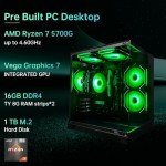 ALCPOK Desktop Computer AMD Ryzen 7 5700G,Pre Built PC 16GB DDR4 RAM,1TB M.2 SSD,Integrated Graphics,550W PSU,ARGB Fans,Computer PCs for Office Education