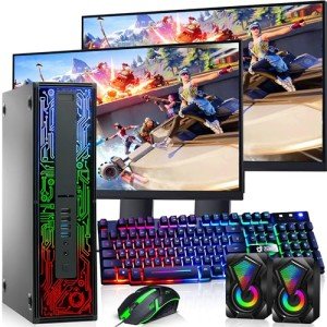 HP G2 RGB Gaming Desktop PC – Intel i5 6500, 16GB DDR4 Ram, 1TB SSD, NVIDIA GeForce GT 1030 DDR5, Dual 22 Inch Monitors, Windows 10 Pro, RGB Set, Built-in WiFi, – Computer Tower for PC Gamer (Renewed)
