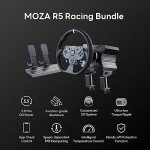 MOZA R5 All-in-One PC Gaming Racing Simulator 4PCS Bundle: 5.5Nm Direct Drive Wheel Base, 11-inch Racing Wheel, Anti-Slip Pedals and a Desk Clamp, Cloud-based App Control
