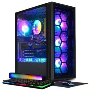 STGAubron Gaming PC Desktop, GeForce RTX 2060 6G GDDR6, Intel Core i7 up to 3.9 GHz, 16G RAM, 512G SSD, WiFi, BT 5.0, RGB Fan x6, RGB BT Sound Bar, Windows 10 Home