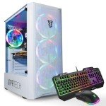 ViprTech Mutineer Gaming PC Desktop - Intel Core i7 (3.8GHz), GeForce GTX 1660 Super 6GB, 16GB RAM, 512GB NVMe SSD, RGB Keyboard Mouse Mousepad, WiFi, Bluetooth, Win 10, Streaming, Editing, White