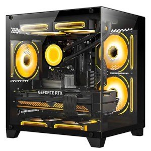 HELLOLAND Gaming PC Desktop -AMD Ryzen 7 5700X 3.4 GHz-RTX 4060 8GB-32GB DDR4 RAM-1TB M.2 SSD-240 Liquid Cooler -WiFi & Bluetooth -RGB Fans-Windows 11 Pro Computer-Black