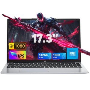MALLRACE 17.3inch Gaming Laptop,with High Performance Quad Core-12th Alder Lake N97 Laptop Computer,Spacious Storage with 16GB RAM 512GB ROM,Long Lasting 6000mAh Battery-Silver
