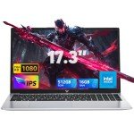 MALLRACE 17.3inch Gaming Laptop,with High Performance Quad Core-12th Alder Lake N97 Laptop Computer,Spacious Storage with 16GB RAM 512GB ROM,Long Lasting 6000mAh Battery-Silver