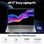 HP Envy High Performance AI Laptop, 17.3" FHD Touchscreen, Intel Core Ultra 7 155H, 64GB DDR5 RAM, 4TB SSD, Backlit KB, Wi-Fi 7, W11P, Grey, (Targus USB-C 100W) Docking Station Bundle
