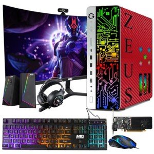 HP G3 Gaming Desktop PC, Intel Core i7 6th Gen, GT 1030 2GB DDR5, 16GB RAM, 256GB SSD + 1TB HDD, MTG 24 Inch Curved Gaming Monitor, RGB Kit, Win 10 Pro (Renewed)