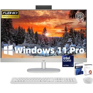HP 27inch All-in-One Desktop Computer - Office 2024 Lifetime License, FHD Touch-Screen Intel Ultra 7-155U, 64GB DDR5 RAM, 4TB SSD, Aprivacy Camera, HD Webcam, Windows 11 Pro, White