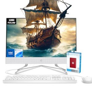 HP New All-in-one Computer | 21.5" FHD Anti-Glare Display | 16GB RAM | 1.5TB SSD (1TB PCIe & P500 500GB External) | Intel Dual-Core Processor | Ethernet (RJ-45) | HDMI | Webcam | Windows 11 Home