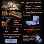 GEEKOM AX7 Pro Mini PC,AMD Ryzen R9-7940HS (8C/16T,up to 5.2GHz) Mini Computers, 32GB DDR5 5600Mhz RAM&2TB PCIe Gen 4 SSD, Mini Desktop Windows 11 Pro, AMD Radeon 780M /WiFi 6E/BT5.2/2.5G LAN