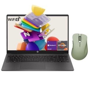 HP 255 G10 Professional Business Laptop, AMD Ryzen 7 7730U, 15.6" FHD IPS Display, 64GB RAM, 2TB SSD, HDMI, Wi-Fi 6, Webcam, Windows 11 Pro, Black, with Thunderobot ML101 Green Wireless Mouse