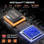 GEEKOM AX8 Pro Ai Mini PC,AMD Ryzen R7-8845HS (8C/16T,up to 5.1GHz) Mini Computers, 32GB DDR5 5600Mhz RAM&1TB PCIe Gen 4 SSD, Mini Desktop Windows 11 Pro, AMD Radeon 780M /WiFi 6E/BT5.2/2.5G LAN