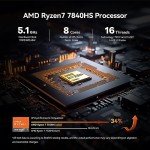Beelink SER7 Mini PC, AMD Ryzen 7 7840HS(up to 5.1GHz) 8C/16T, Mini Computer 32GB DDR5 RAM 1TB NVMe PCIE 4.0 SSD, Mini Desktop Computer 4K 144Hz Quad Screen Display WiFi6/BT5.2/WOL/W-11 Pro