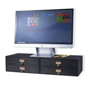 Wooden Monitor Riser with 2 Drawer Organizer Set