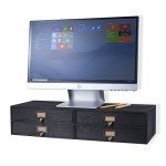 Wooden Monitor Riser with 2 Drawer Organizer Set