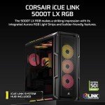 CORSAIR iCUE Link 5000T LX RGB Mid-Tower ATX PC Case – 3X Pre-Installed LX120 RGB Fans, Integrated Aurora RGB Light Strips, Spacious Interior, iCUE Link System Hub Included – Black