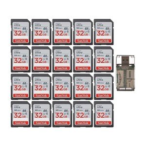 SanDisk 32GB Ultra SDHC UHS-I Memory Card for High-Speed Photography and Full HD Video - Reliable Storage Solution - Waterproof, Shockproof, and X-ray Proof Bundle with USB Card Reader(20-Pack)
