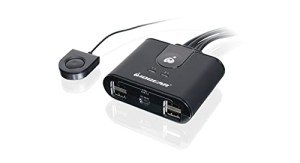IOGEAR USB 2.0 4x4 Peripheral Switching Hub - 4 PC Share To 4 USB Devices - Up To 480Mbps - Mobile Devices Charging - Mouse/Keyboard - Printer - Scanner - EX HD & More-LED Indicators w/Remote - GUS404