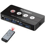 Jancane USB 3.0 Switch Selector, 4 Port KVM Switch USB Peripheral Switcher Box, 4 Computers Sharing 4 USB Devices, Button Switch & Remote Control