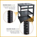 RIVECO 12U Network Rack with Reinforced Top Cover - 4 Post Floor Rack on Wheels for 19" Equipment & Stereo Gear- Including Rack Mount Power Strip & 1PCS 1U Rack Shelf