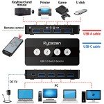 Jancane USB 3.0 Switch Selector, 4 Port KVM Switch USB Peripheral Switcher Box, 4 Computers Sharing 4 USB Devices, Button Switch & Remote Control